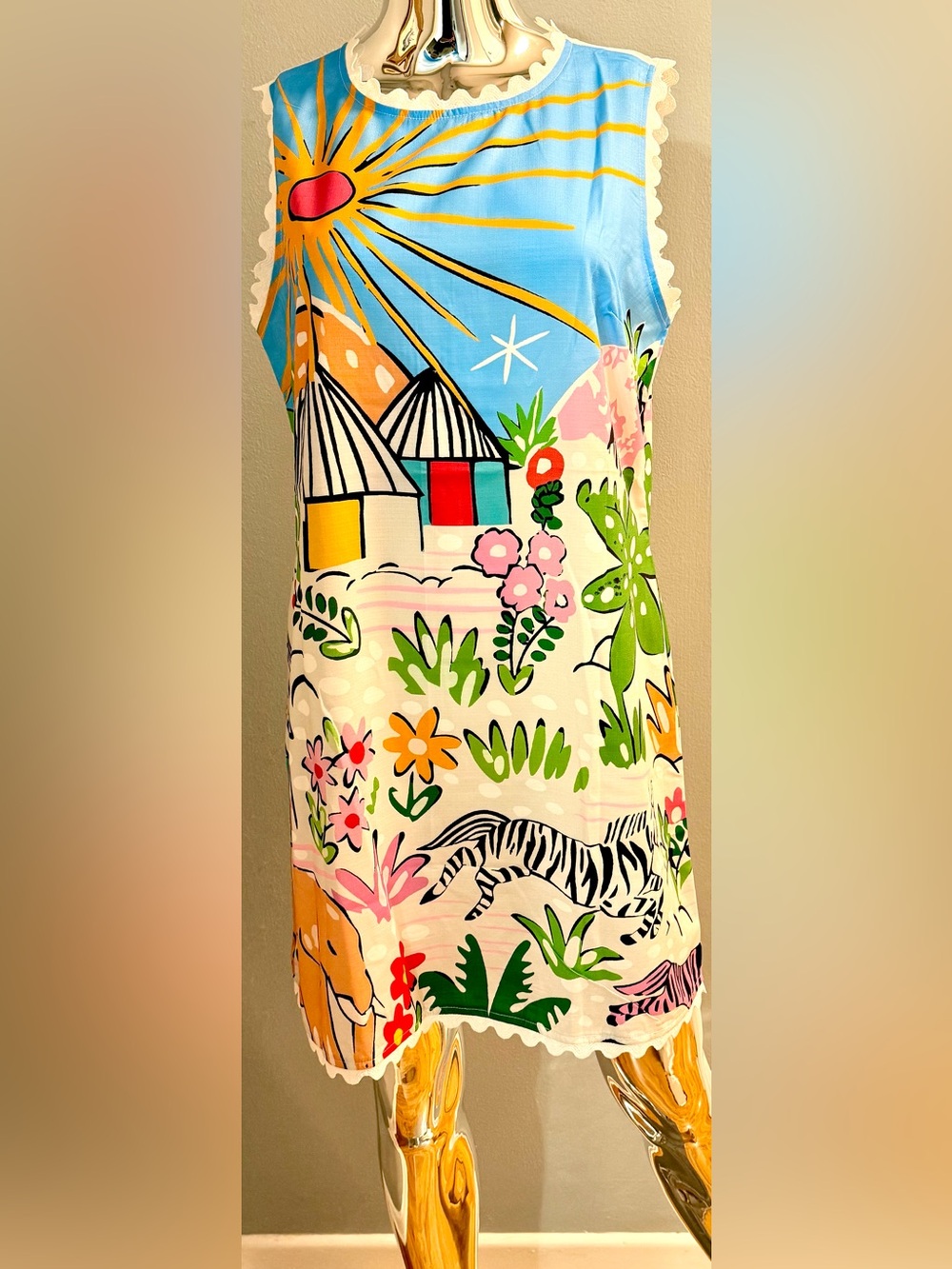 Doublju White Multicolor Tropical Print MIDI Dress L